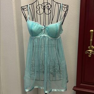 Aqua Lace Babydoll Lingerie